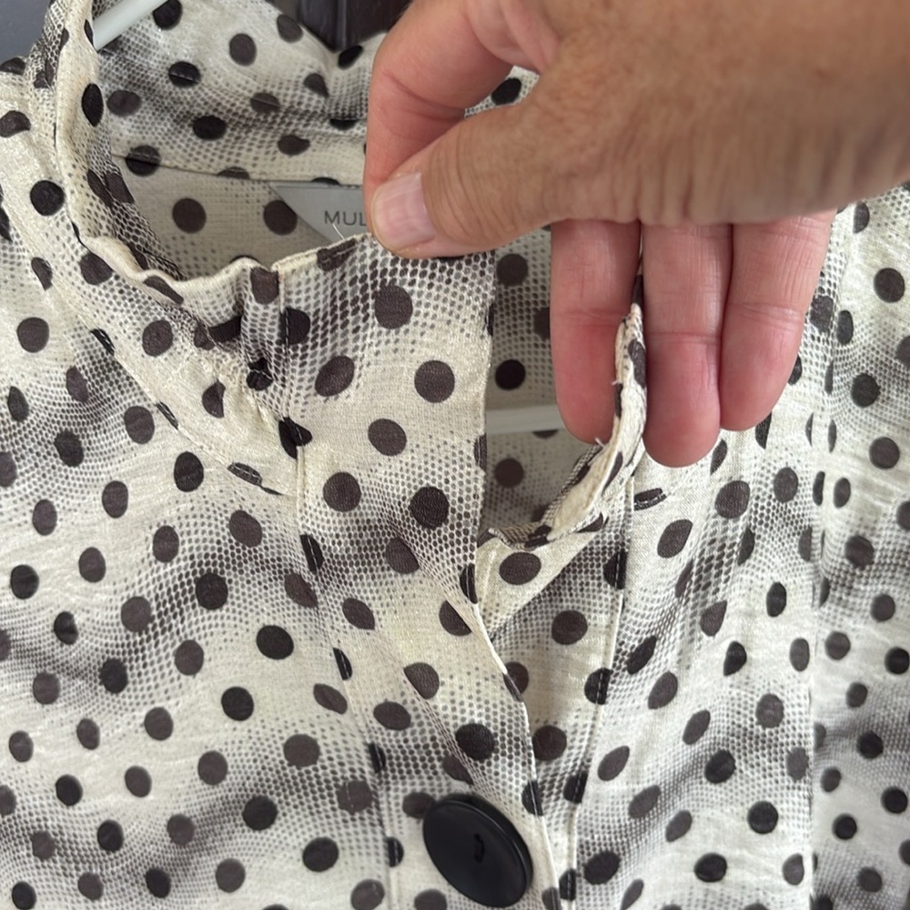 Euc Multiples Polka Dot Button Front Wired Collar… - image 6